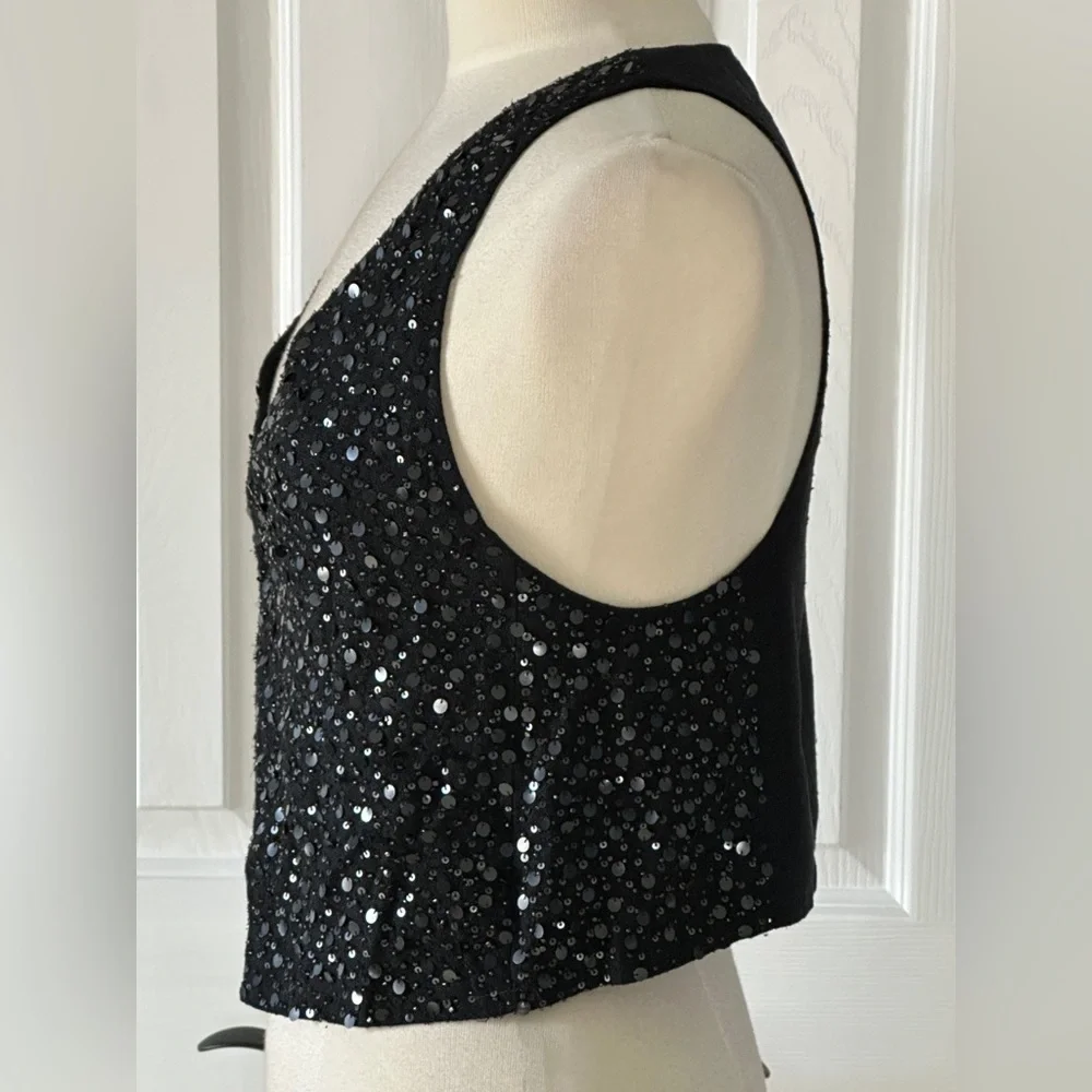 Eileen Fisher Black Silk Sequin Vest Size Small